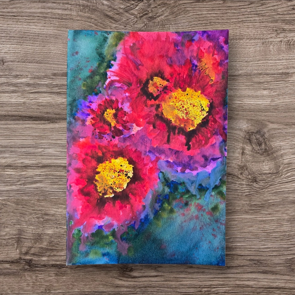 Vibrant Floral Original Watercolor 7.5 x 11", Unmatted